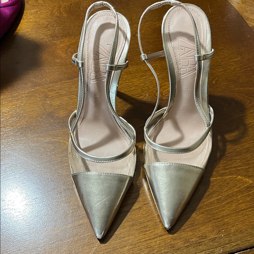 Zara Metallic Gold Pointed Heels